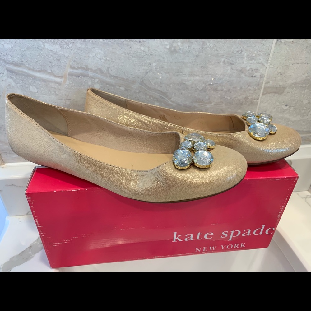 Kate Spade Gold Ballet Flats with clear stones